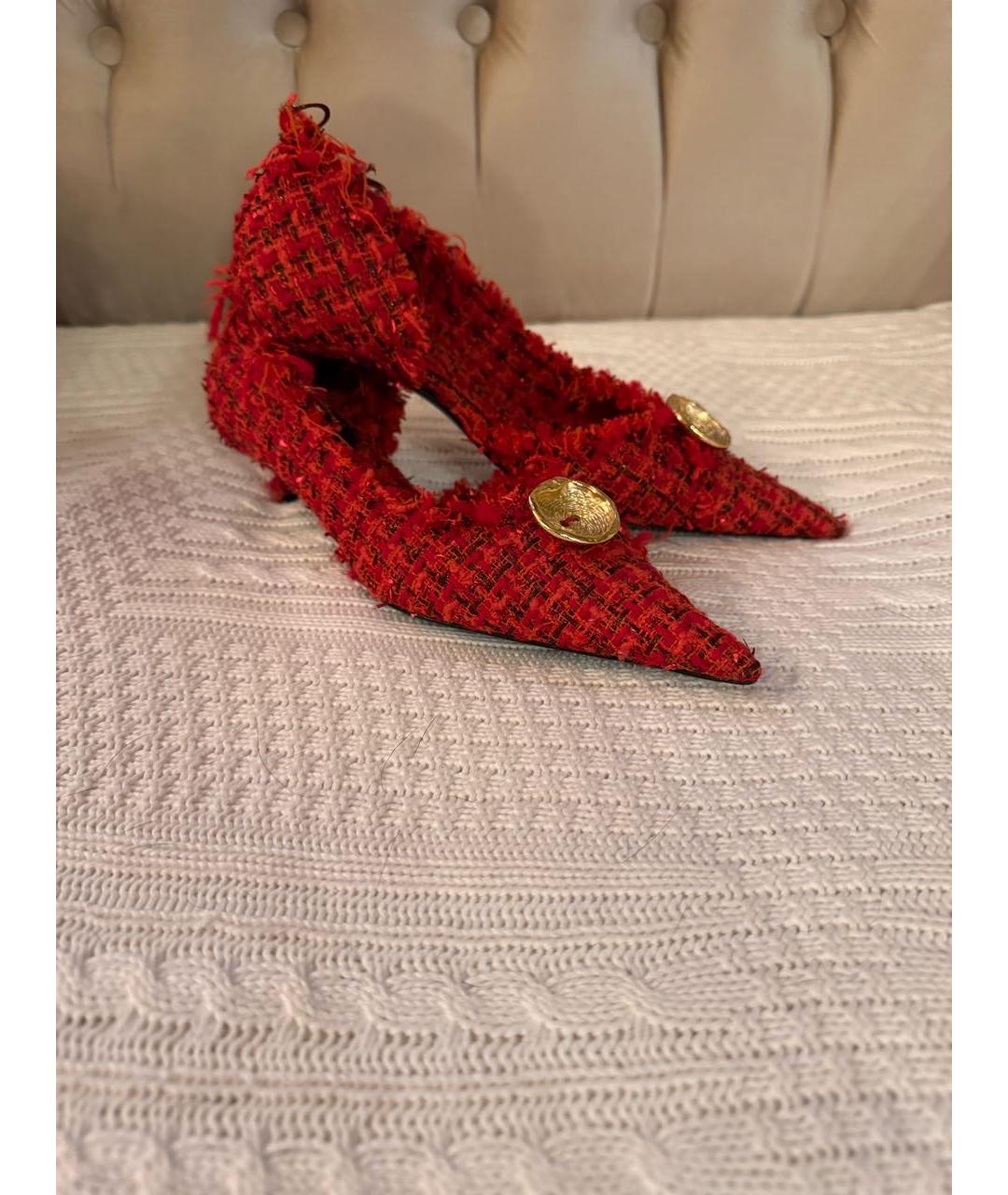 BALENCIAGA Красные текстильные лодочки на низком каблуке, фото 2