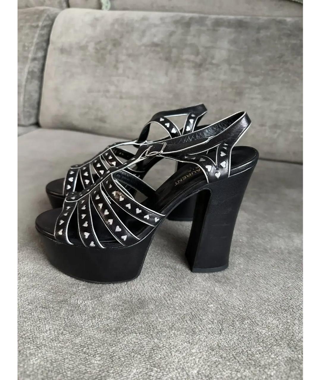 SAINT LAURENT Черные кожаные босоножки, фото 9