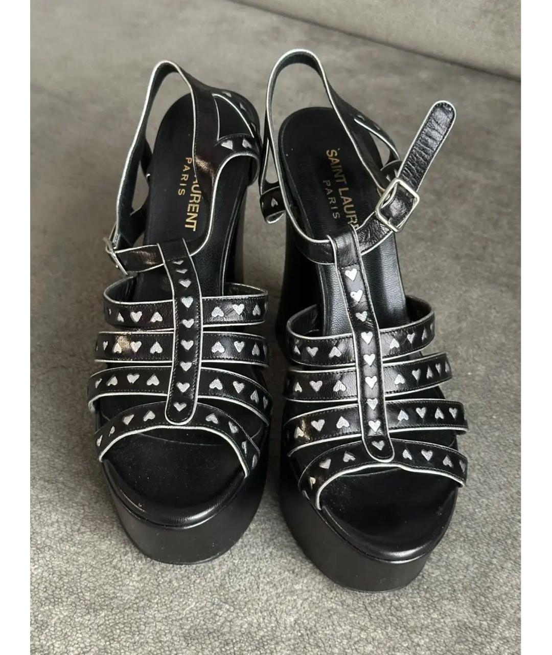 SAINT LAURENT Черные кожаные босоножки, фото 2