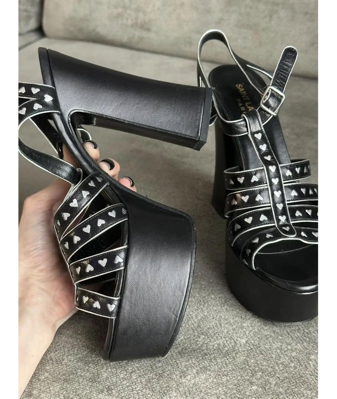 SAINT LAURENT Черные кожаные босоножки, фото 6