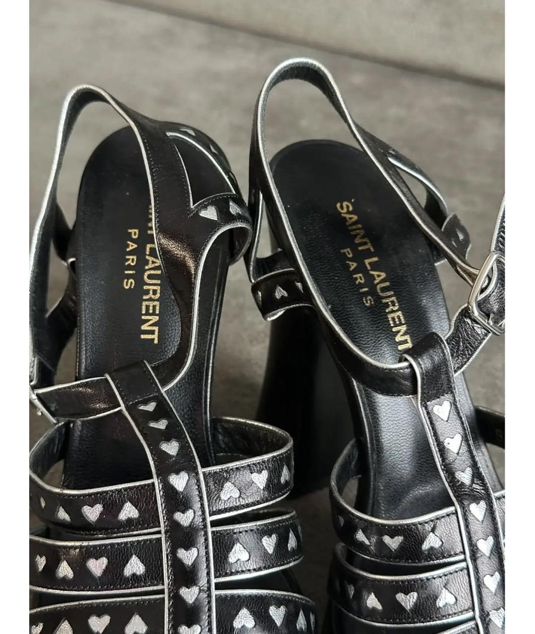 SAINT LAURENT Черные кожаные босоножки, фото 7