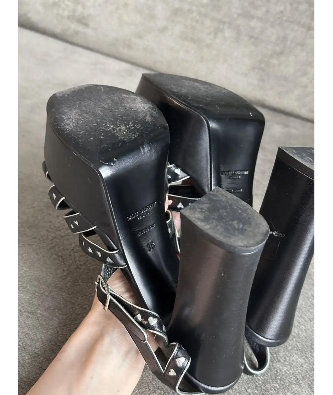 SAINT LAURENT Черные кожаные босоножки, фото 5