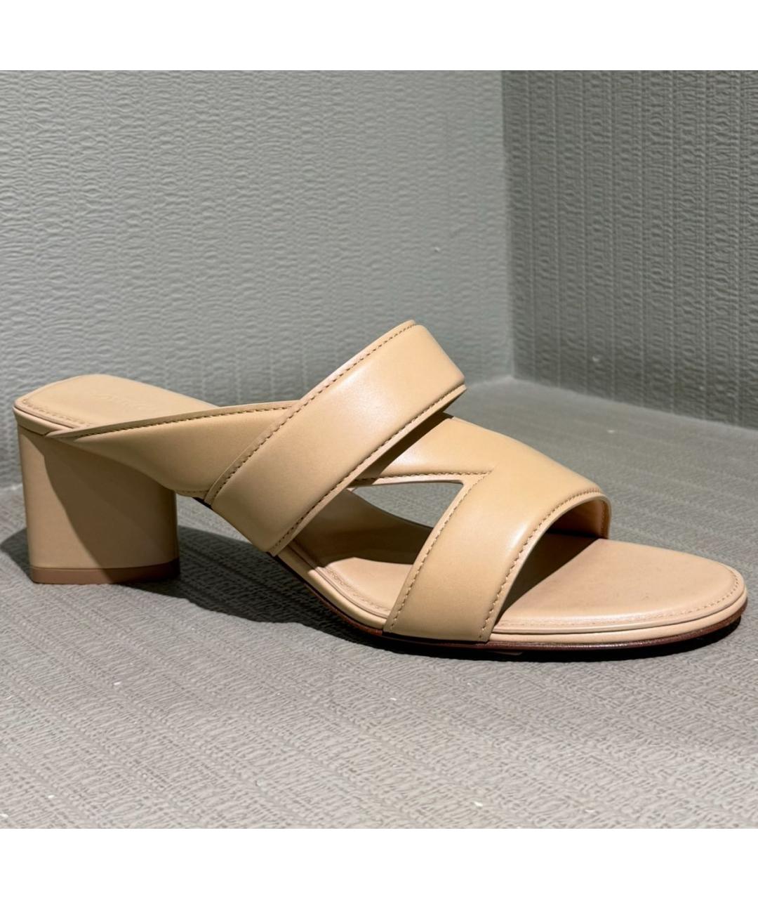 BOTTEGA VENETA Бежевые кожаные мюли, фото 4
