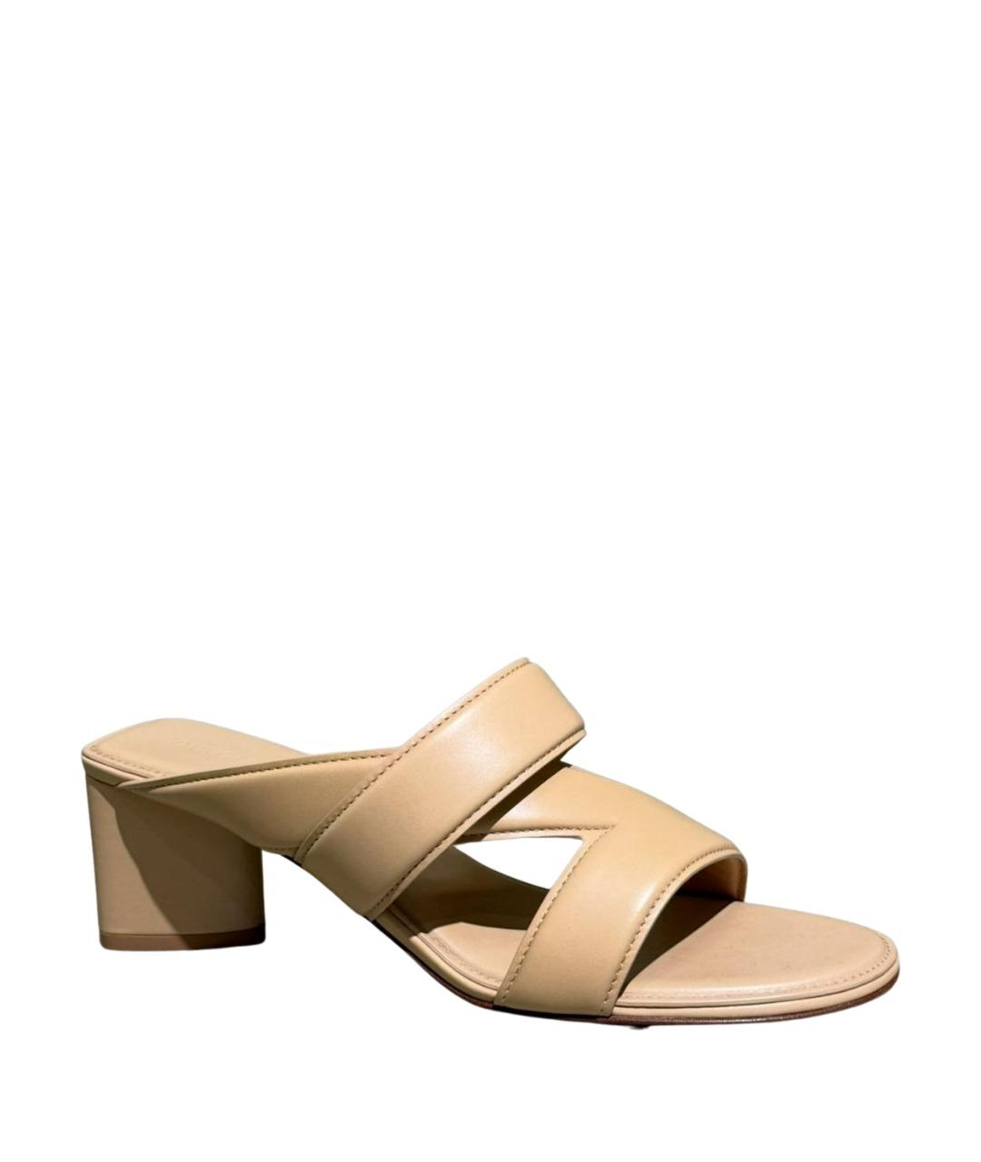 BOTTEGA VENETA Бежевые кожаные мюли, фото 1