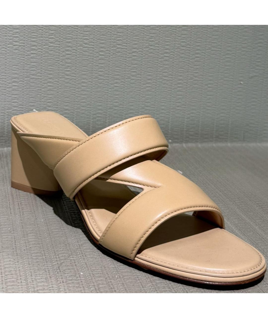 BOTTEGA VENETA Бежевые кожаные мюли, фото 2