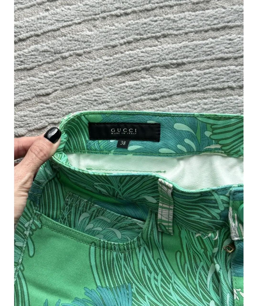 GUCCI Зеленые хлопко-эластановые джинсы клеш, фото 3