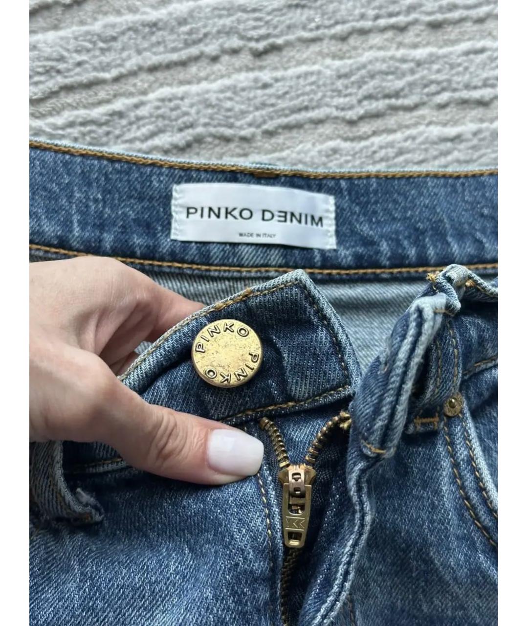 PINKO Синие хлопко-эластановые прямые джинсы, фото 3