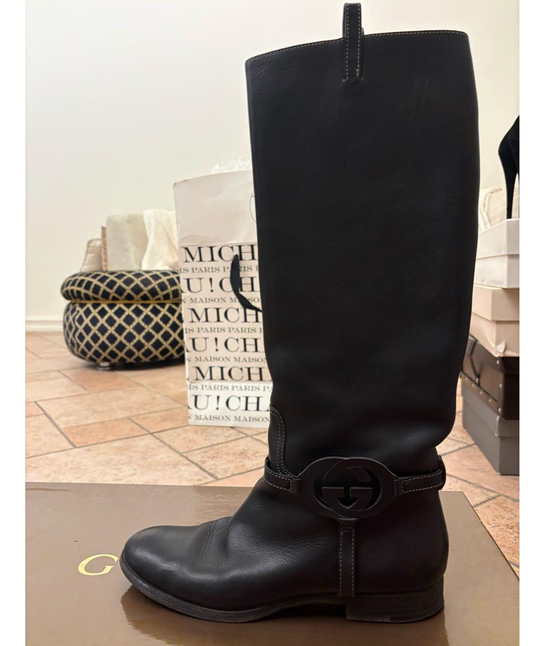 GUCCI Черные кожаные сапоги, фото 4