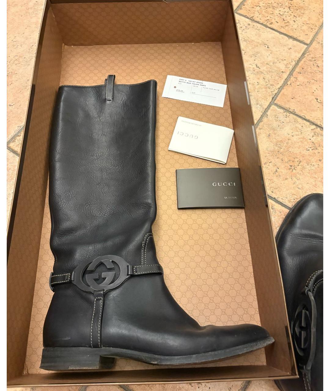 GUCCI Черные кожаные сапоги, фото 3