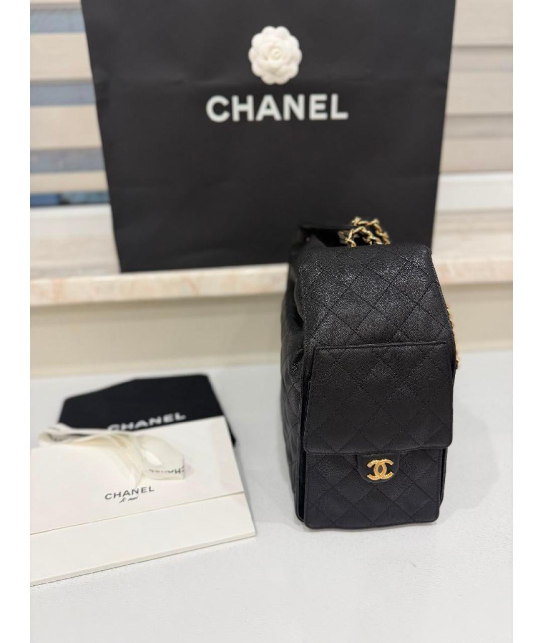 CHANEL Черная кожаная сумка тоут, фото 5