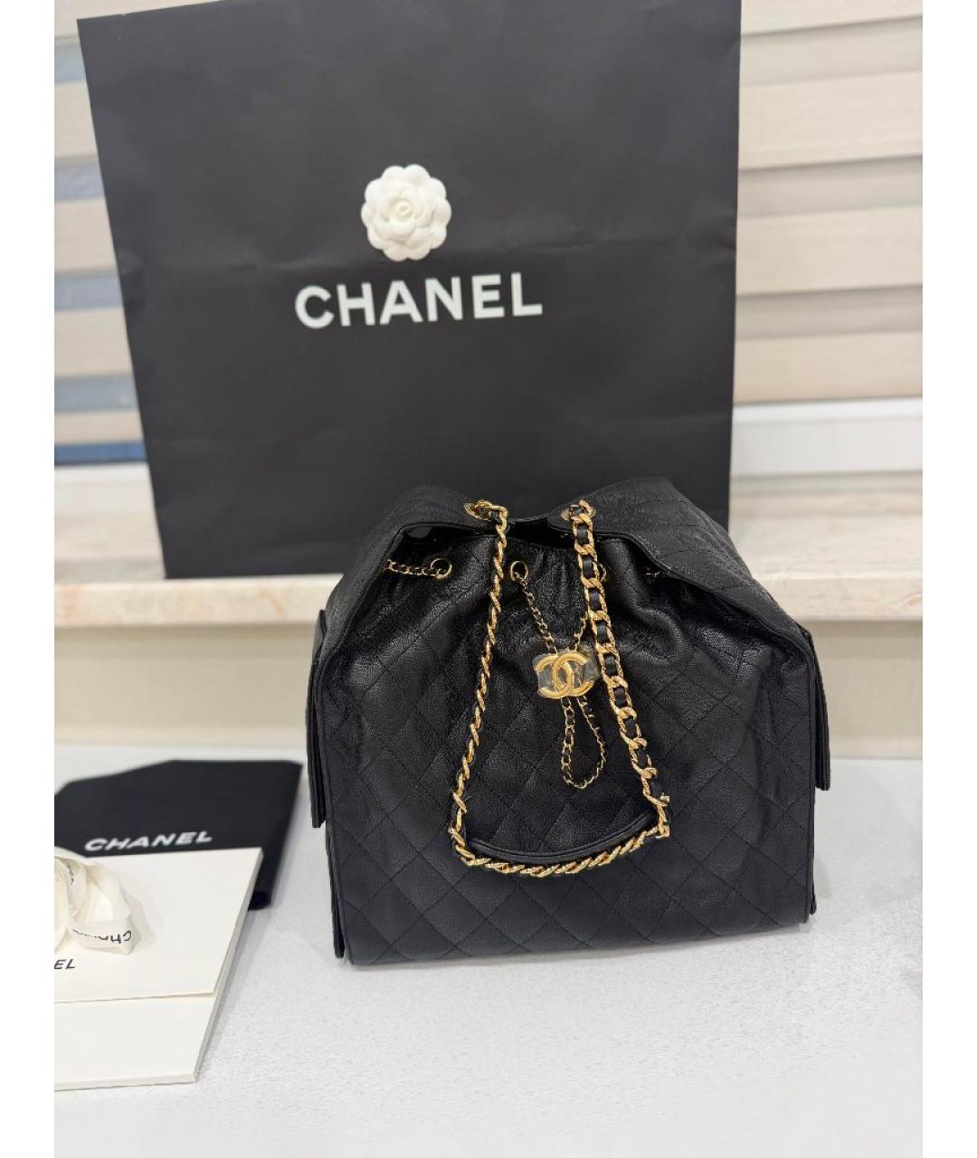 CHANEL Черная кожаная сумка тоут, фото 7