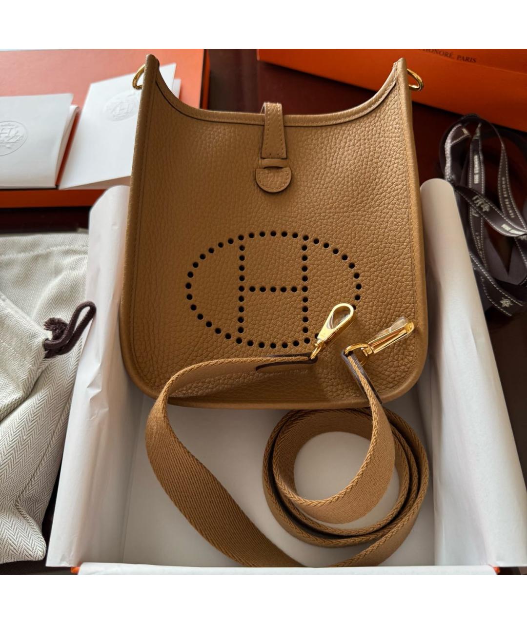 HERMES Горчичная кожаная сумка через плечо, фото 5