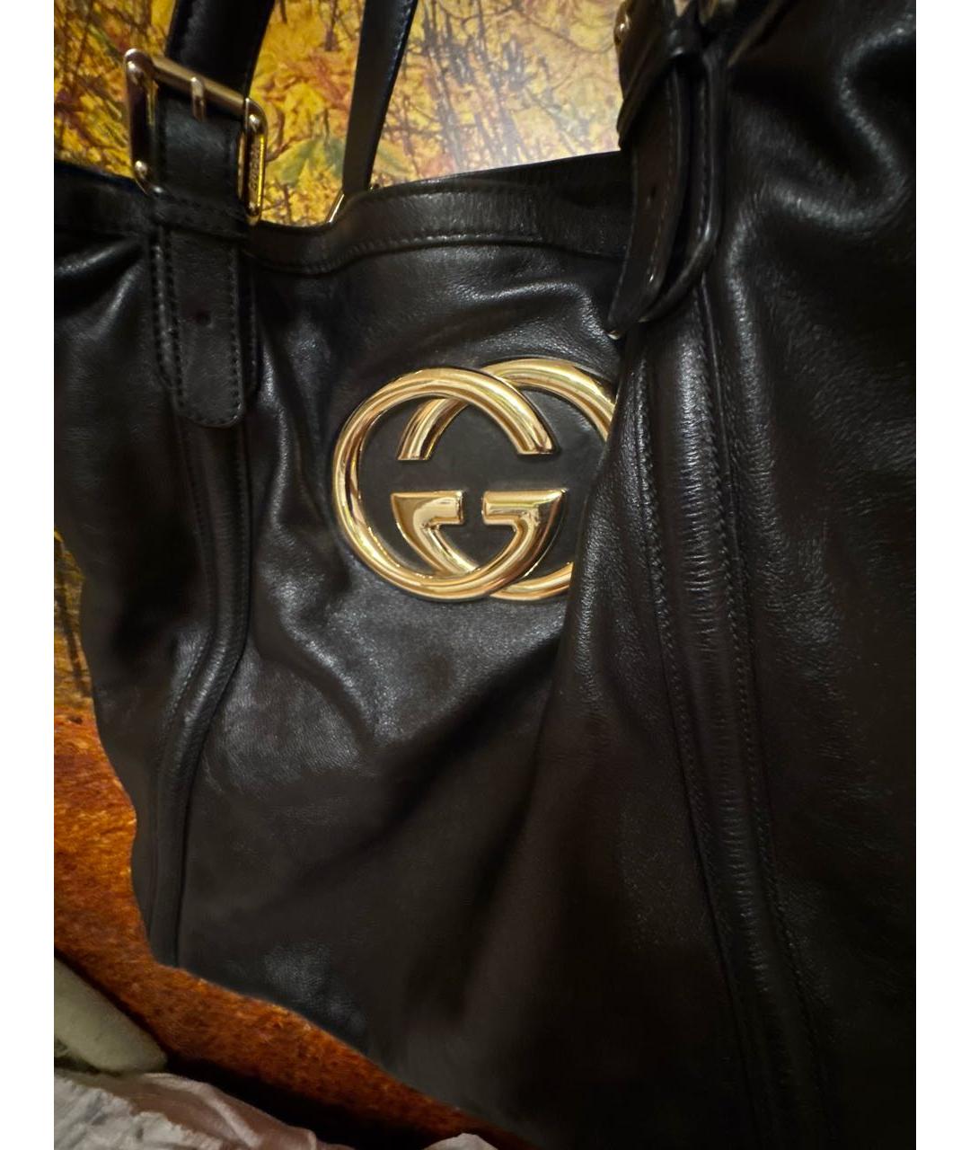 GUCCI Черная кожаная сумка тоут, фото 2