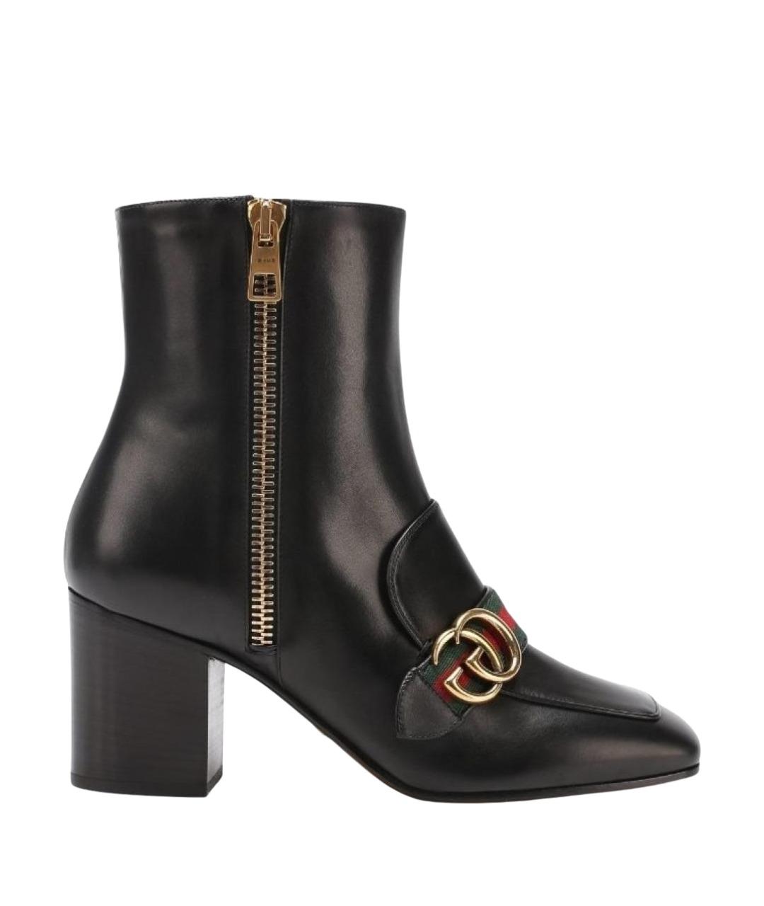GUCCI Черные кожаные ботильоны, фото 1