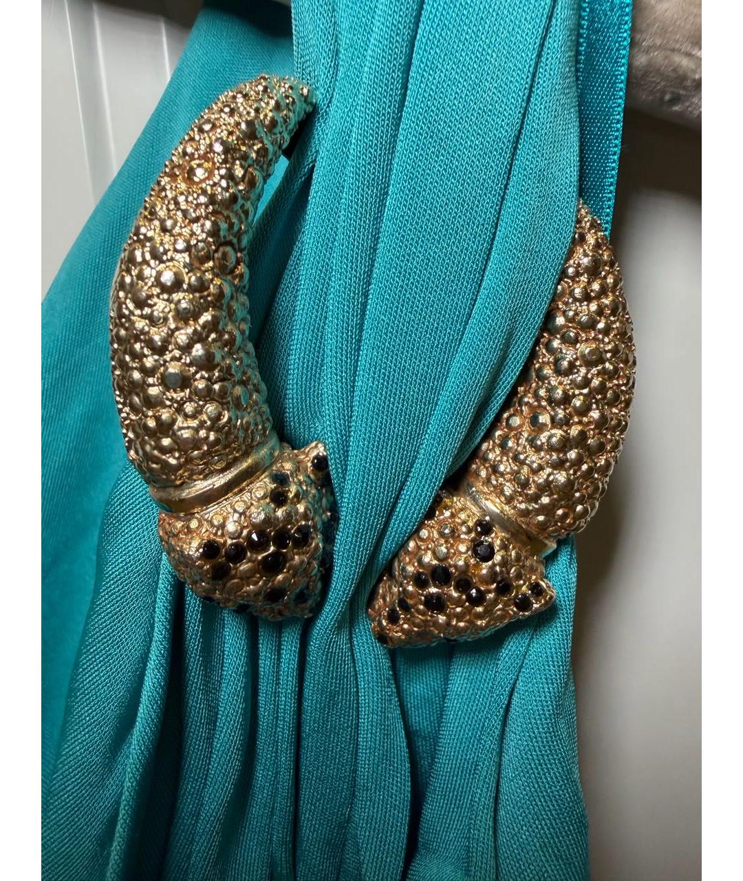ROBERTO CAVALLI Бирюзовое вискозное коктейльное платье, фото 4