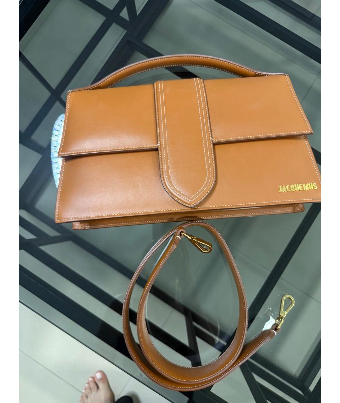 JACQUEMUS Коричневая кожаная сумка с короткими ручками, фото 5
