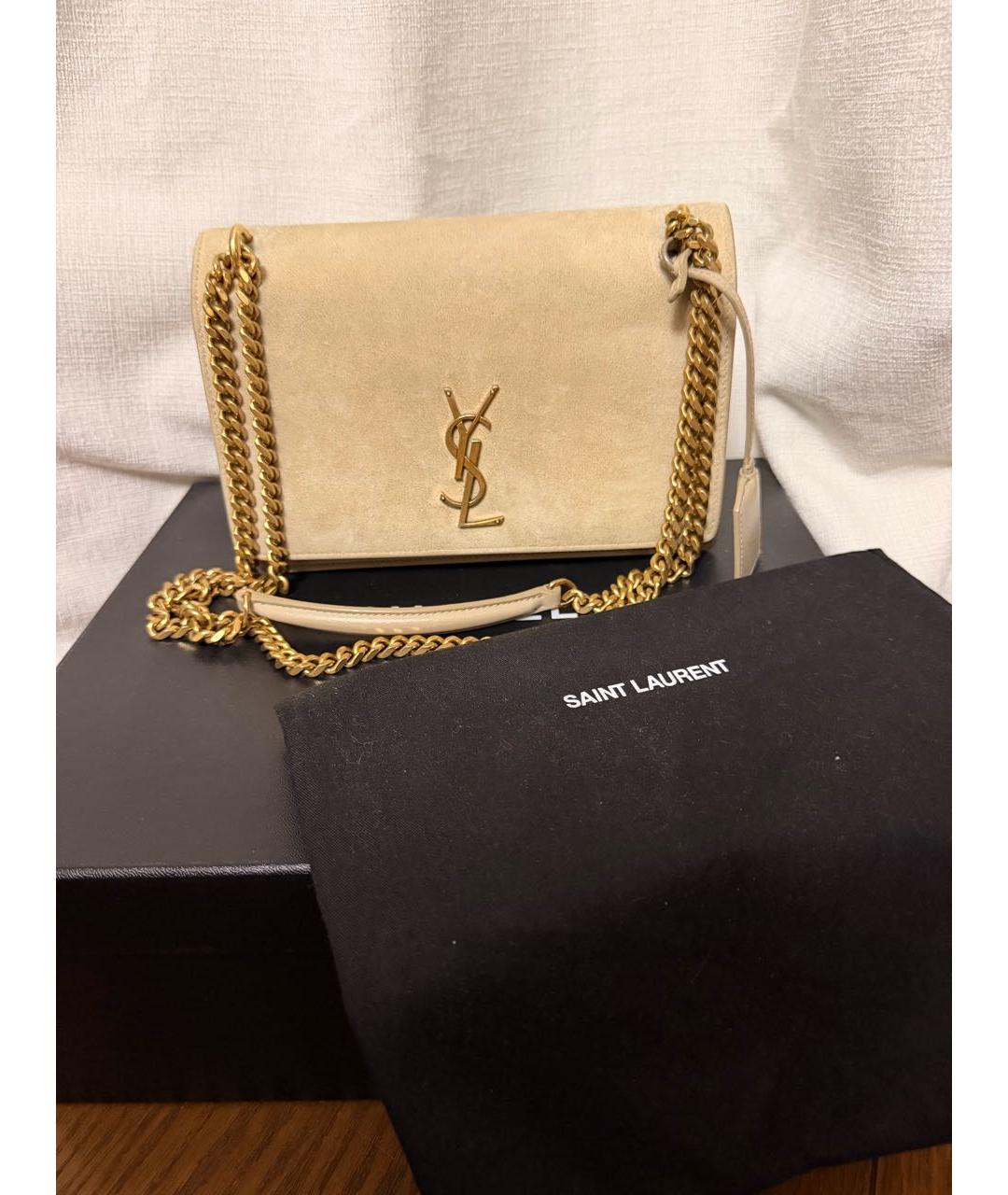 SAINT LAURENT Бежевая кожаная сумка через плечо, фото 3