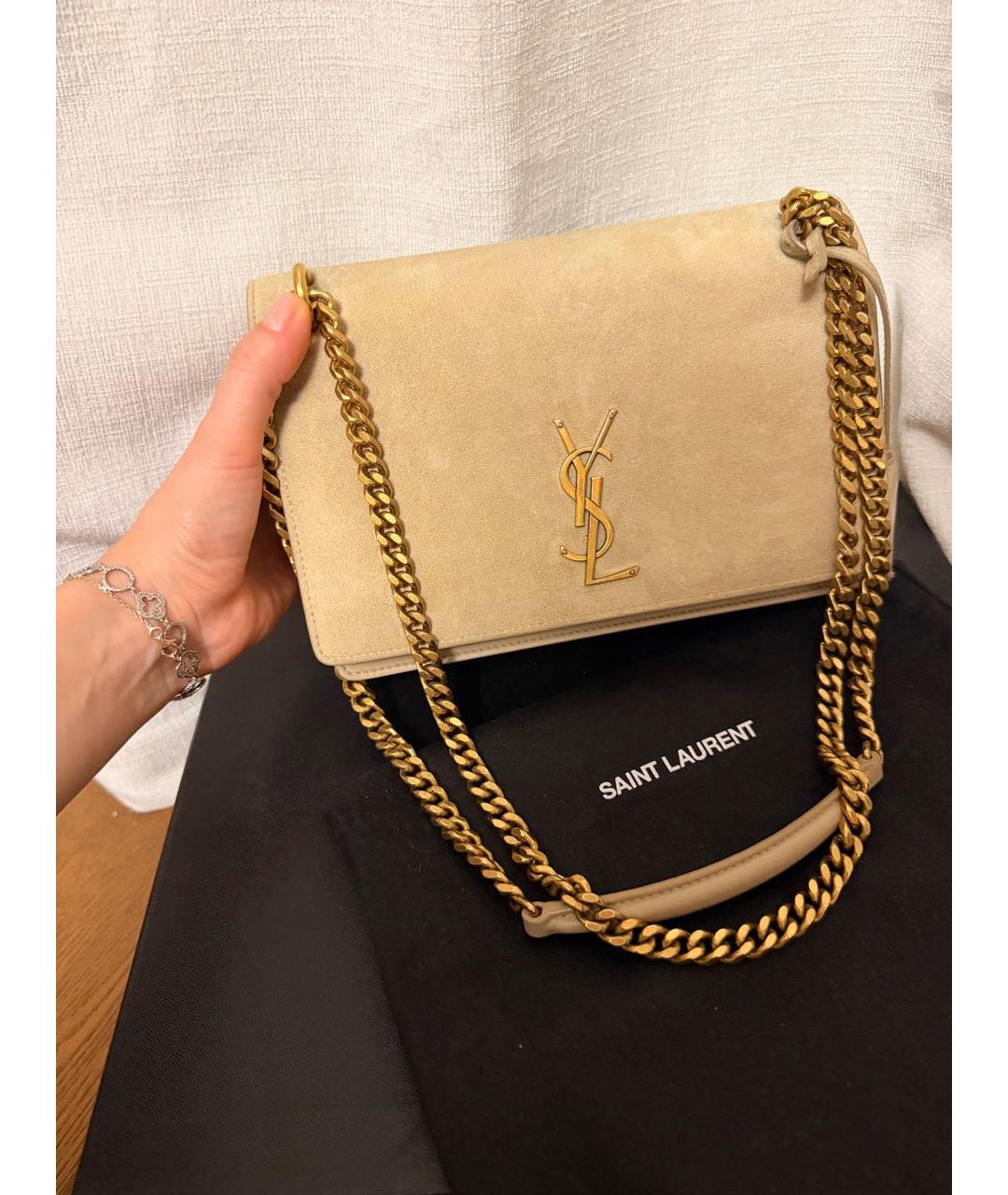 SAINT LAURENT Бежевая кожаная сумка через плечо, фото 2