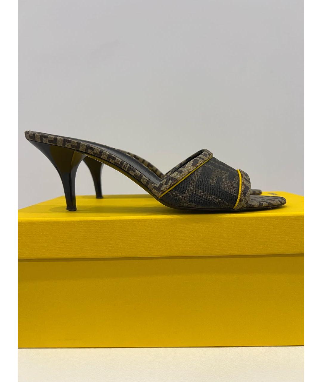 FENDI Коричневые текстильные мюли, фото 2
