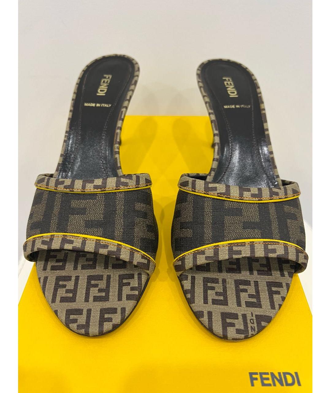 FENDI Коричневые текстильные мюли, фото 3