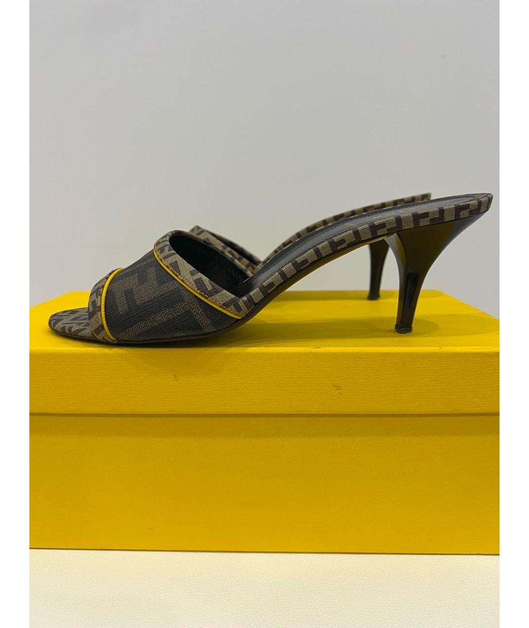 FENDI Коричневые текстильные мюли, фото 4