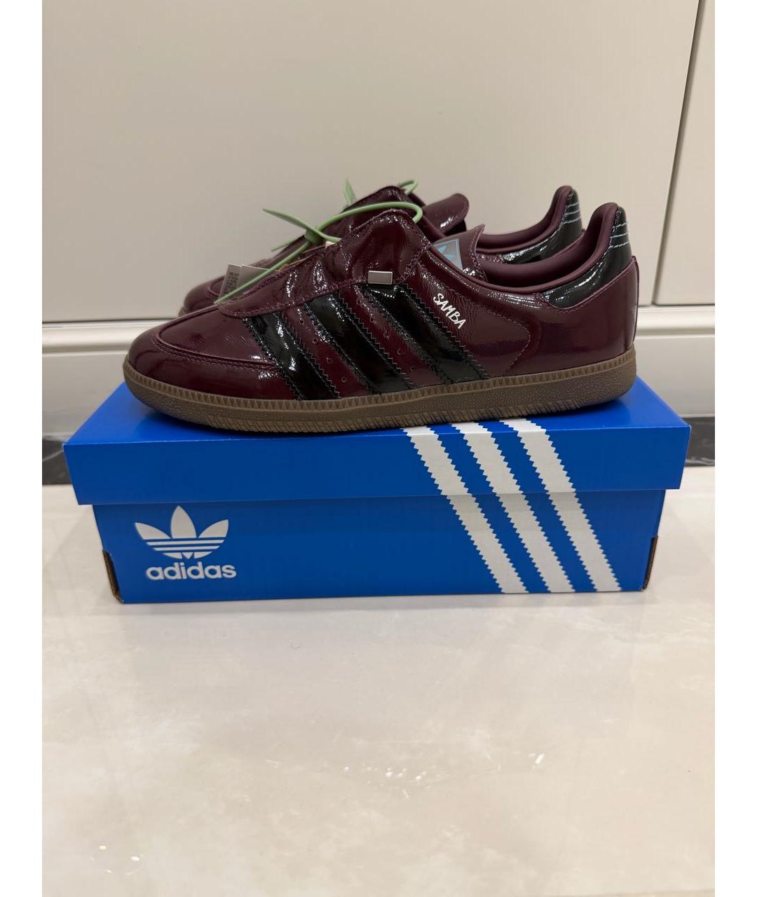 ADIDAS Бордовые низкие кроссовки / кеды из лакированной кожи, фото 2