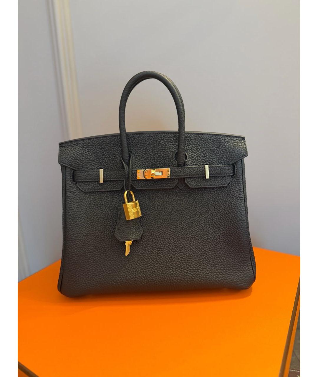 HERMES Черная кожаная сумка с короткими ручками, фото 7