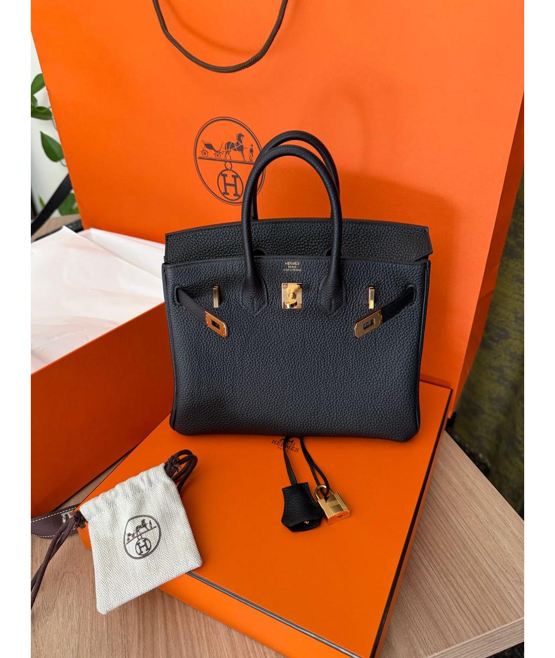 HERMES Черная кожаная сумка с короткими ручками, фото 5