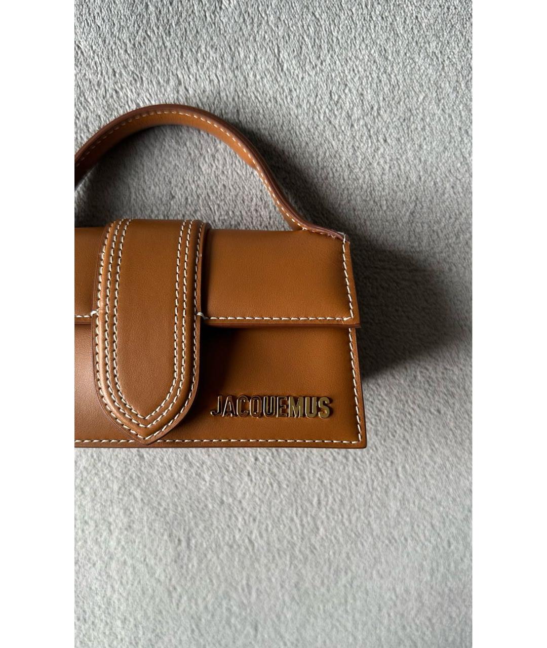 JACQUEMUS Коричневая кожаная сумка с короткими ручками, фото 3