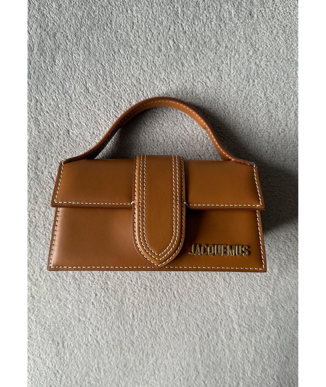 JACQUEMUS Коричневая кожаная сумка с короткими ручками, фото 2