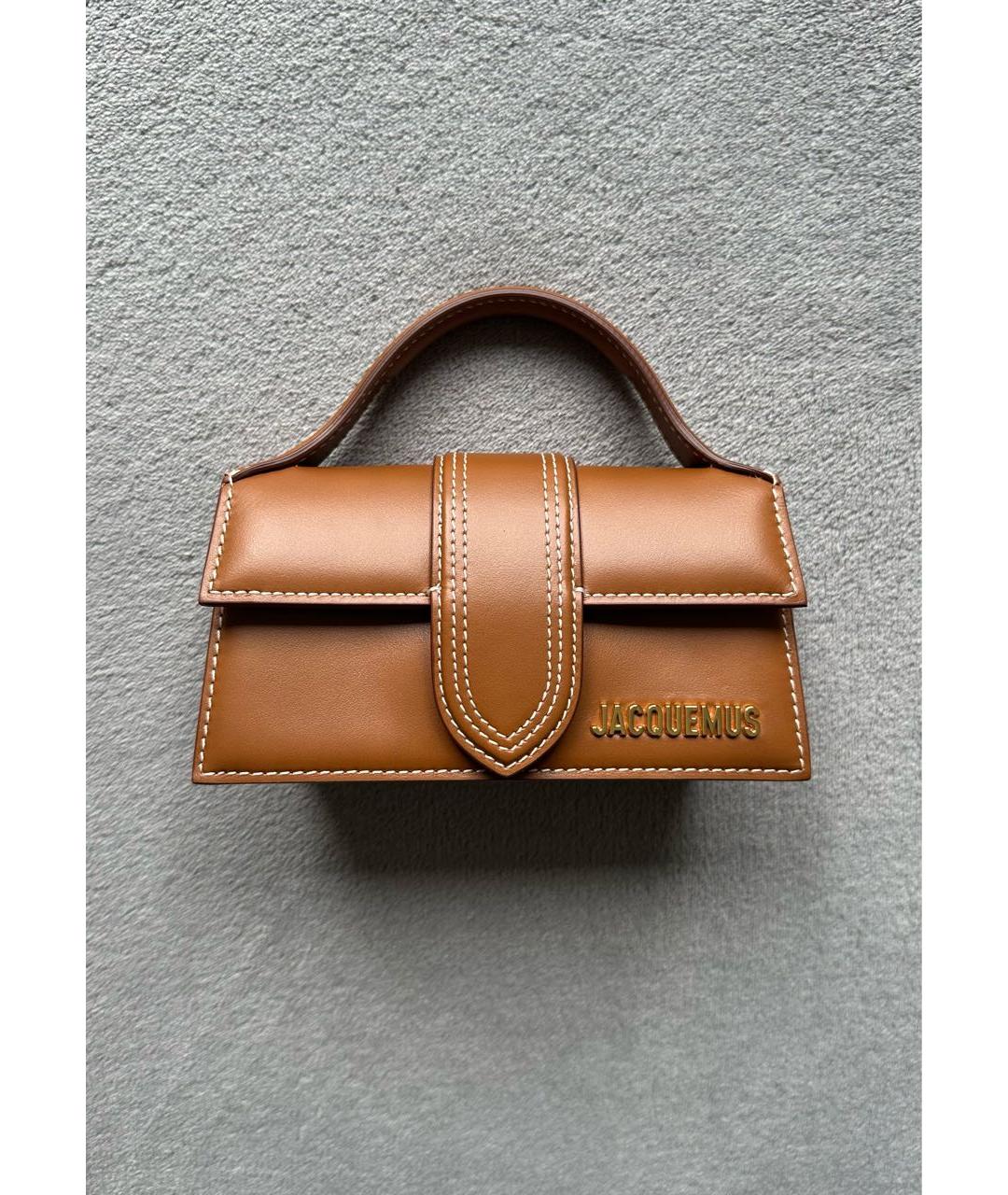 JACQUEMUS Коричневая кожаная сумка с короткими ручками, фото 4
