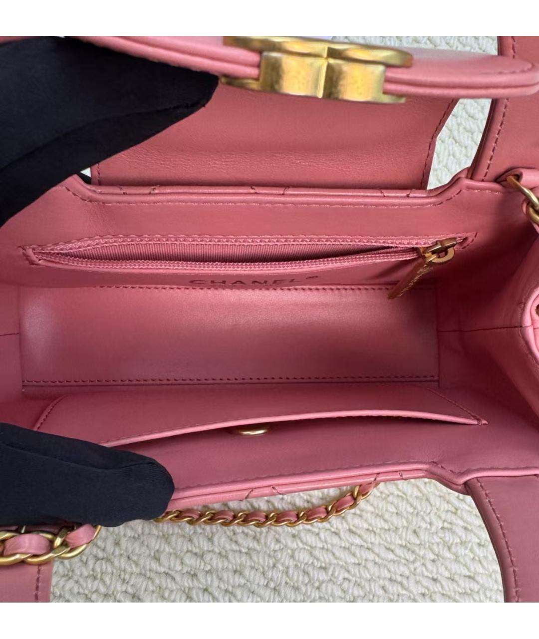 CHANEL Розовая кожаная сумка с короткими ручками, фото 5