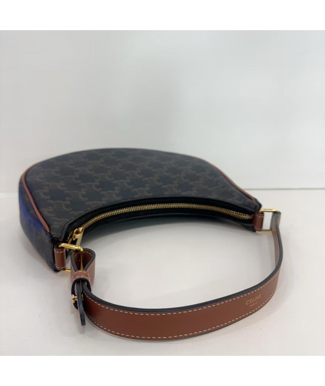 CELINE Коричневая сумка с короткими ручками из канвы, фото 4