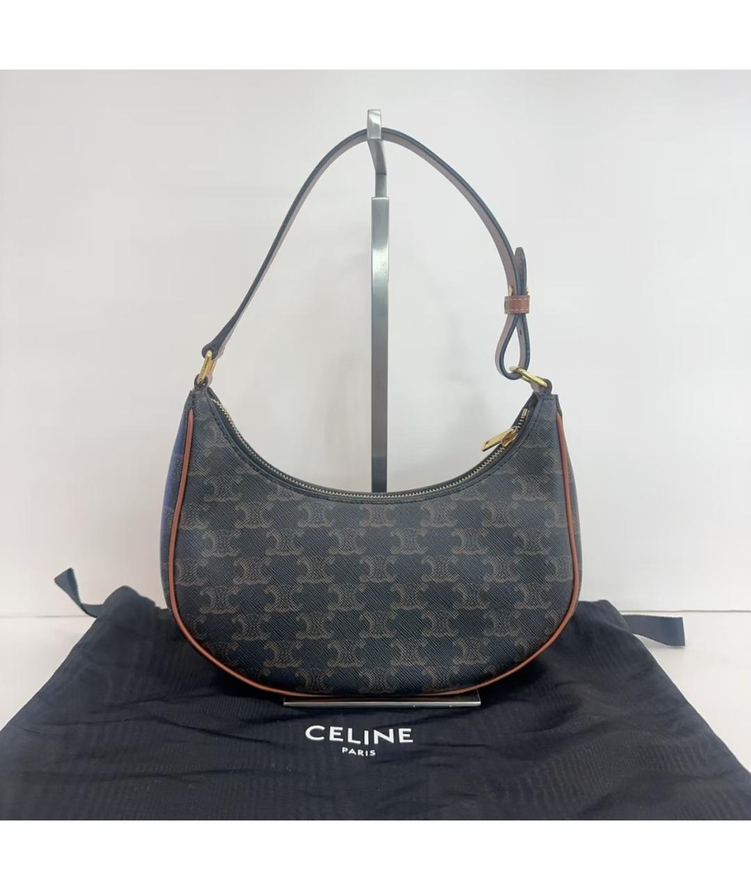 CELINE Коричневая сумка с короткими ручками из канвы, фото 2