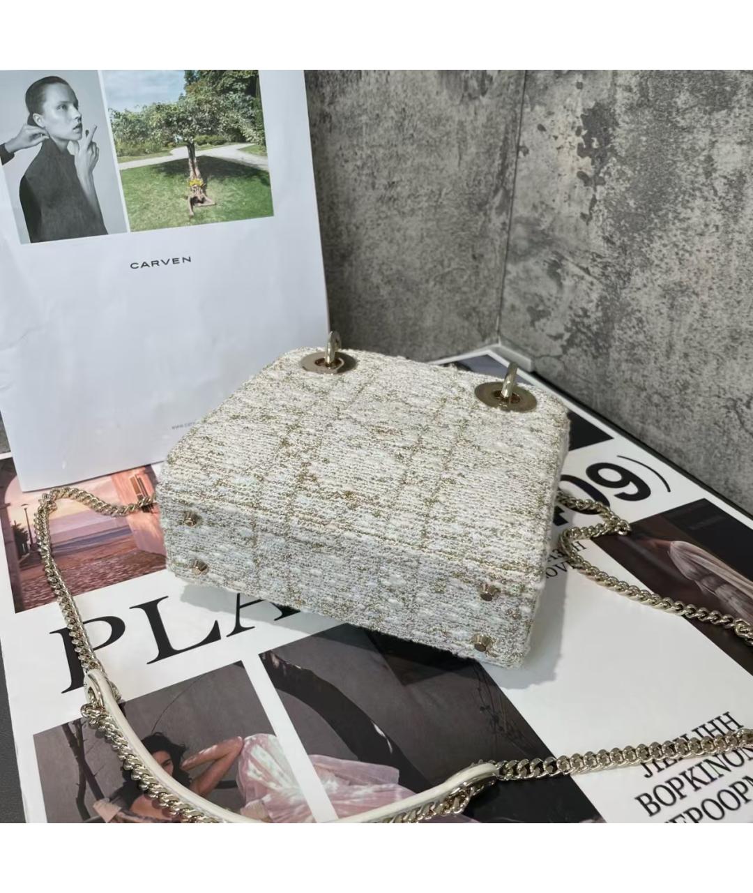 CHRISTIAN DIOR Белая твидовая сумка с короткими ручками, фото 5
