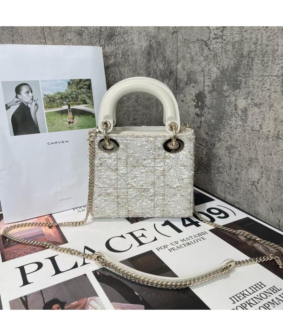 CHRISTIAN DIOR Белая твидовая сумка с короткими ручками, фото 3