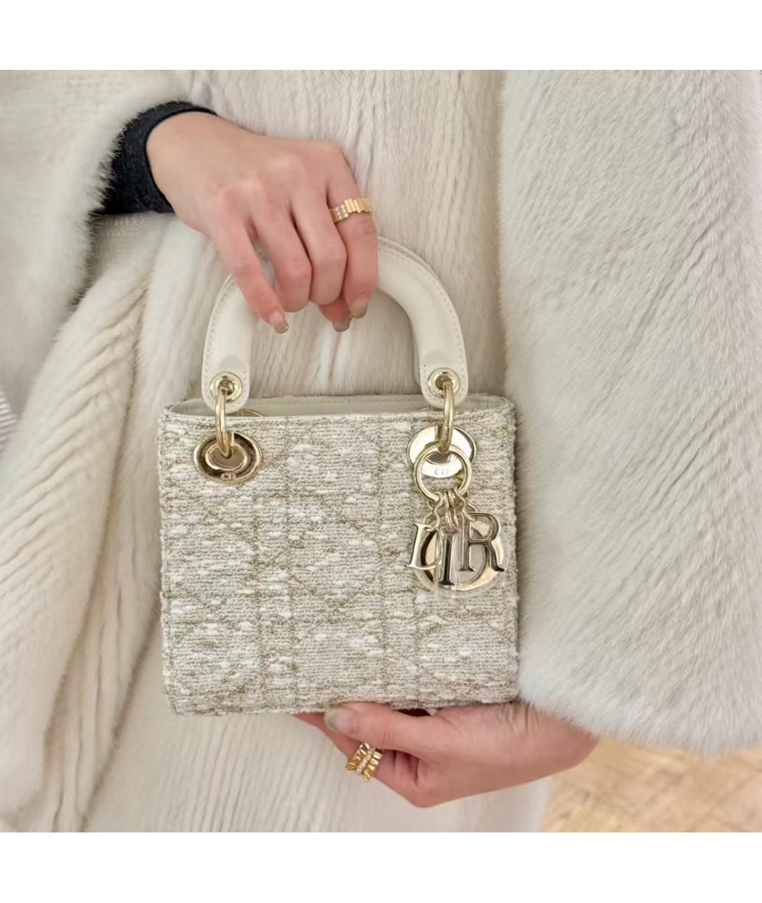 CHRISTIAN DIOR Белая твидовая сумка с короткими ручками, фото 6