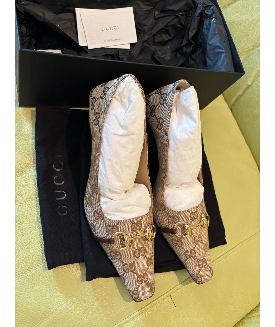 GUCCI Бежевые текстильные туфли, фото 2
