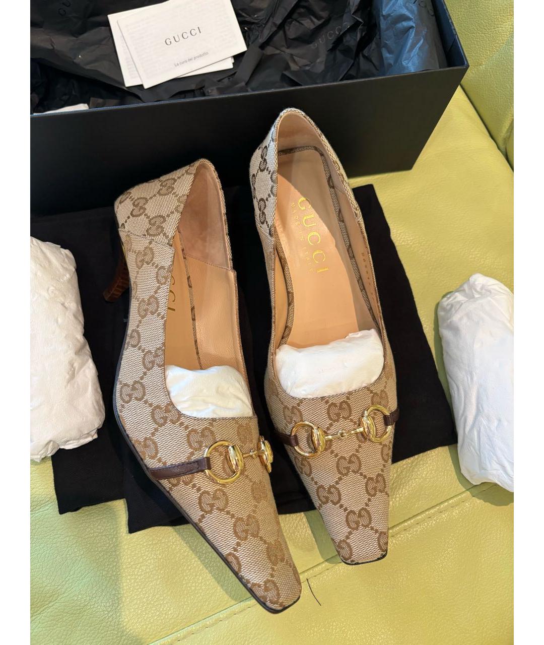 GUCCI Бежевые текстильные туфли, фото 5