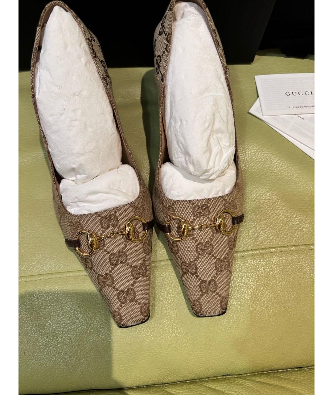 GUCCI Бежевые текстильные туфли, фото 3