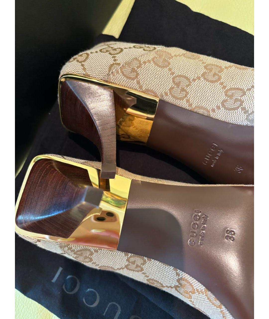 GUCCI Бежевые текстильные туфли, фото 4