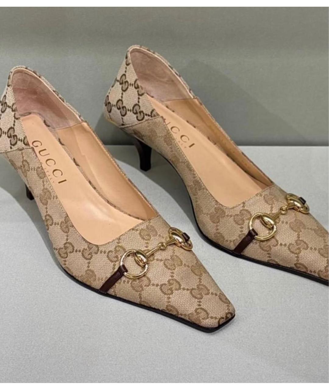 GUCCI Бежевые текстильные туфли, фото 6