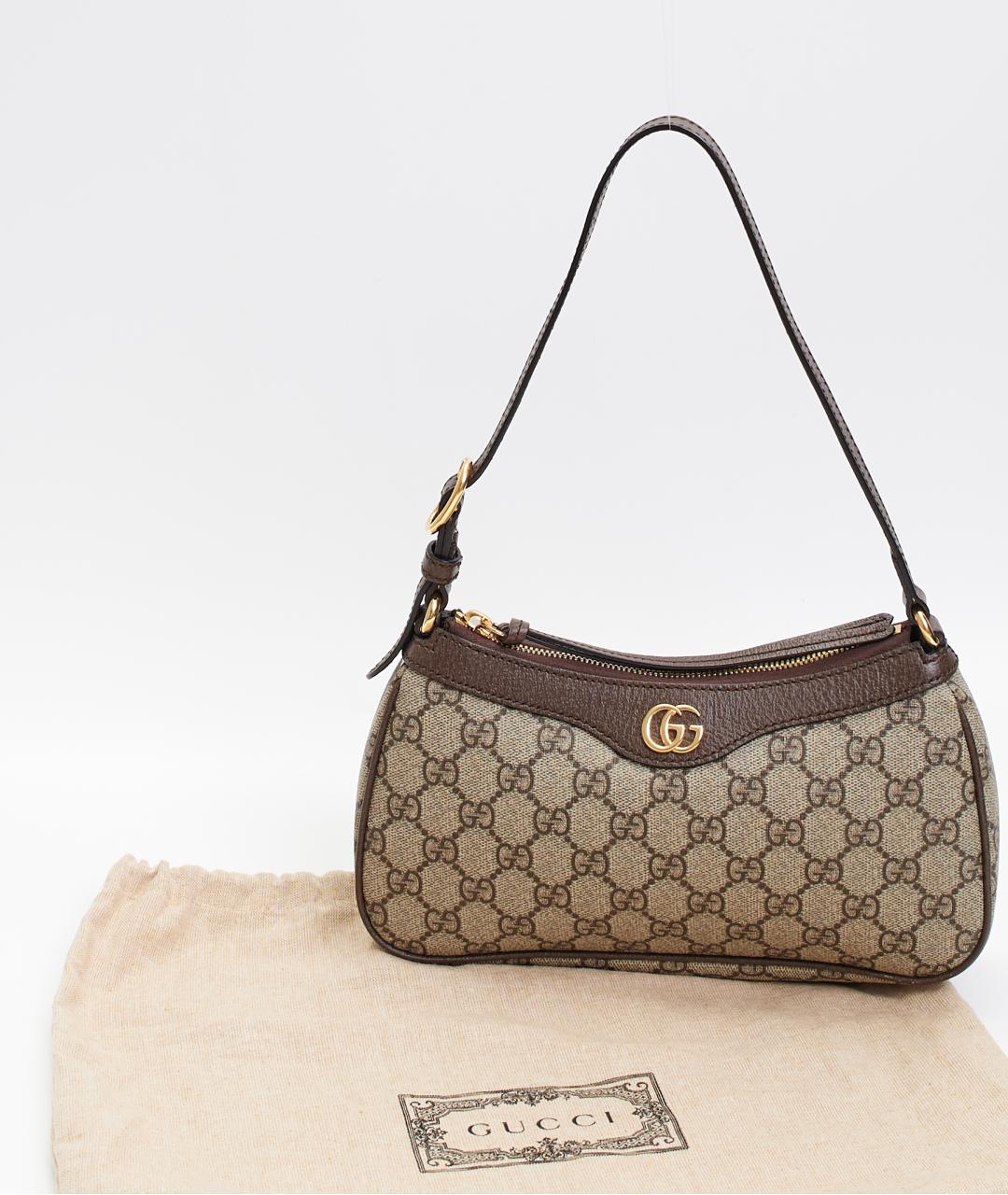 GUCCI Коричневая сумка с короткими ручками из канвы, фото 9