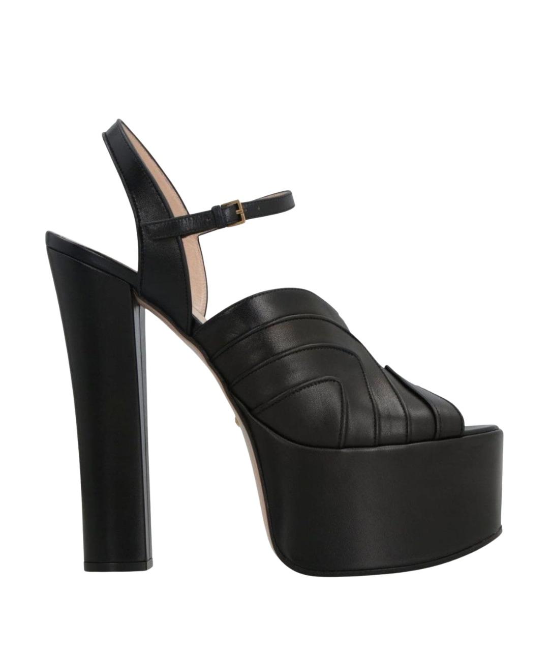 GUCCI Черные кожаные босоножки, фото 1