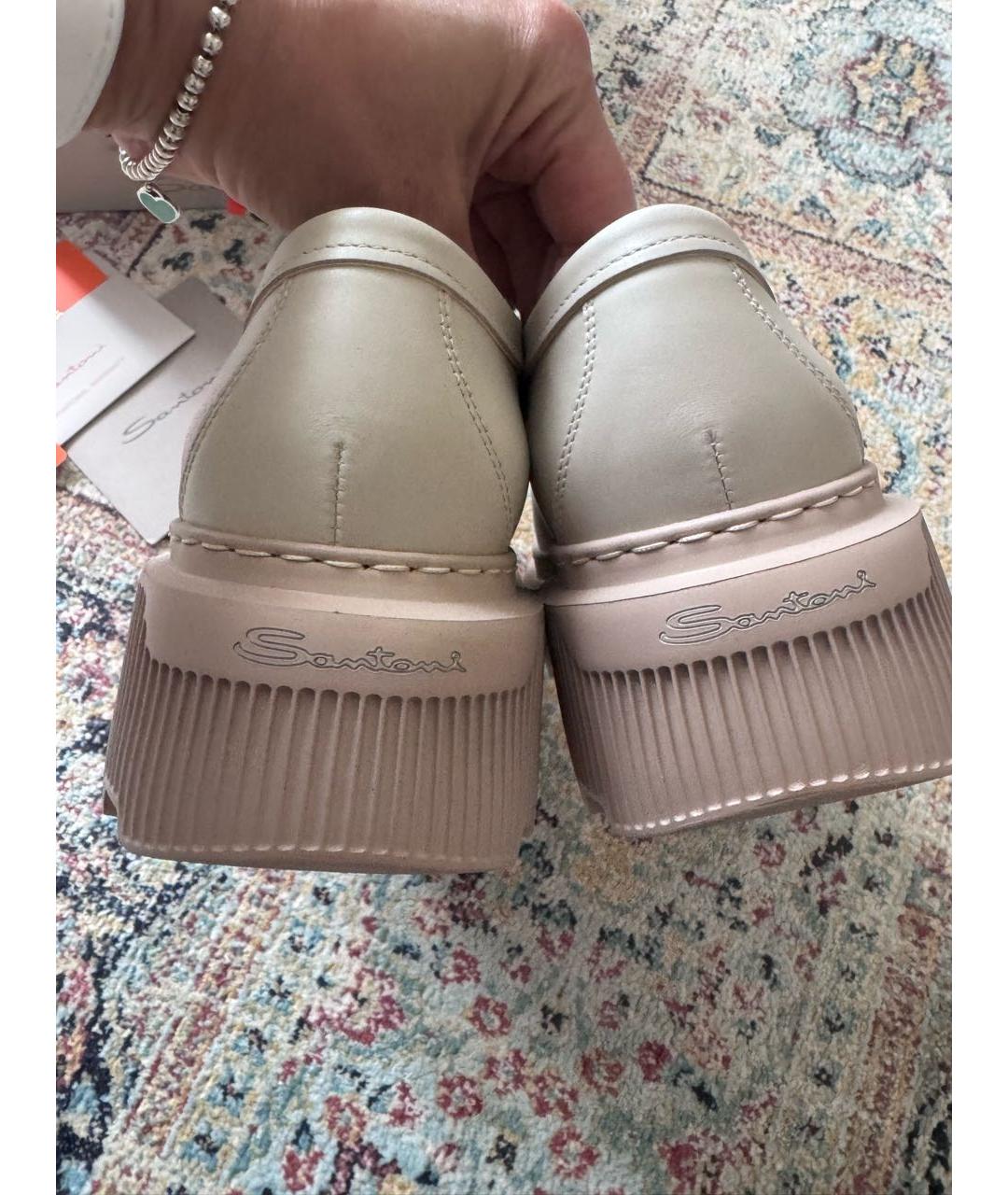 SANTONI Бежевые кожаные брогги и оксфорды, фото 8