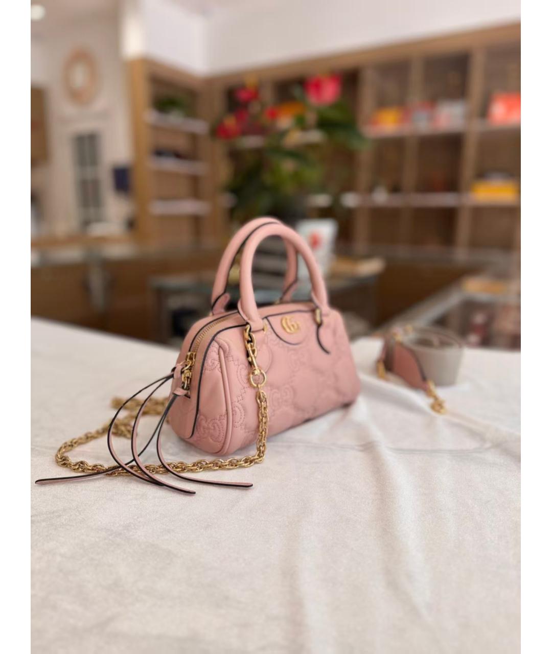 GUCCI Розовая кожаная сумка с короткими ручками, фото 4