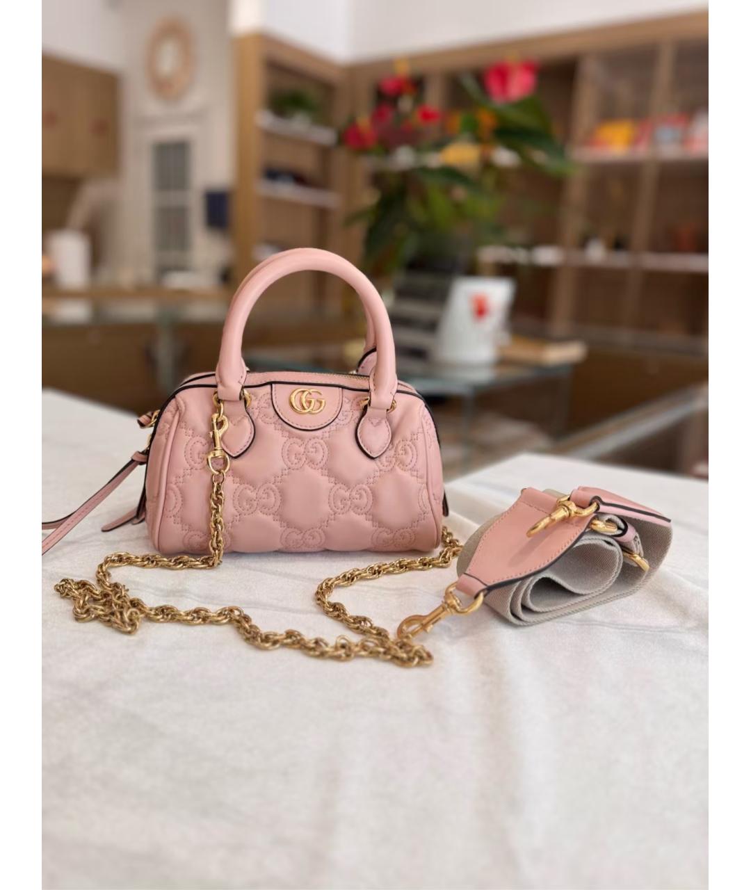 GUCCI Розовая кожаная сумка с короткими ручками, фото 6