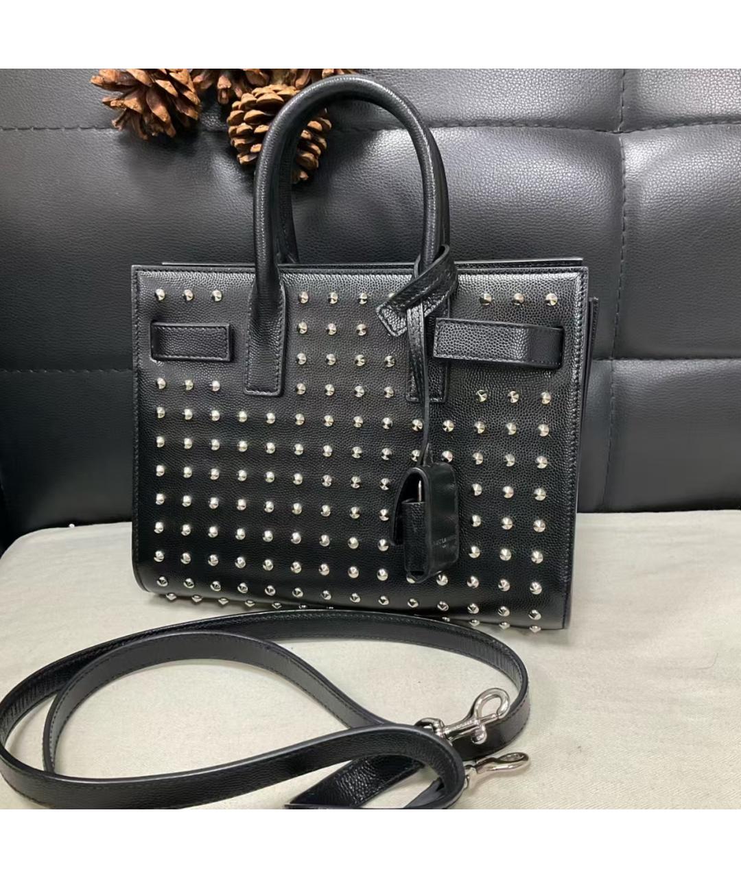 SAINT LAURENT Черная кожаная сумка тоут, фото 2