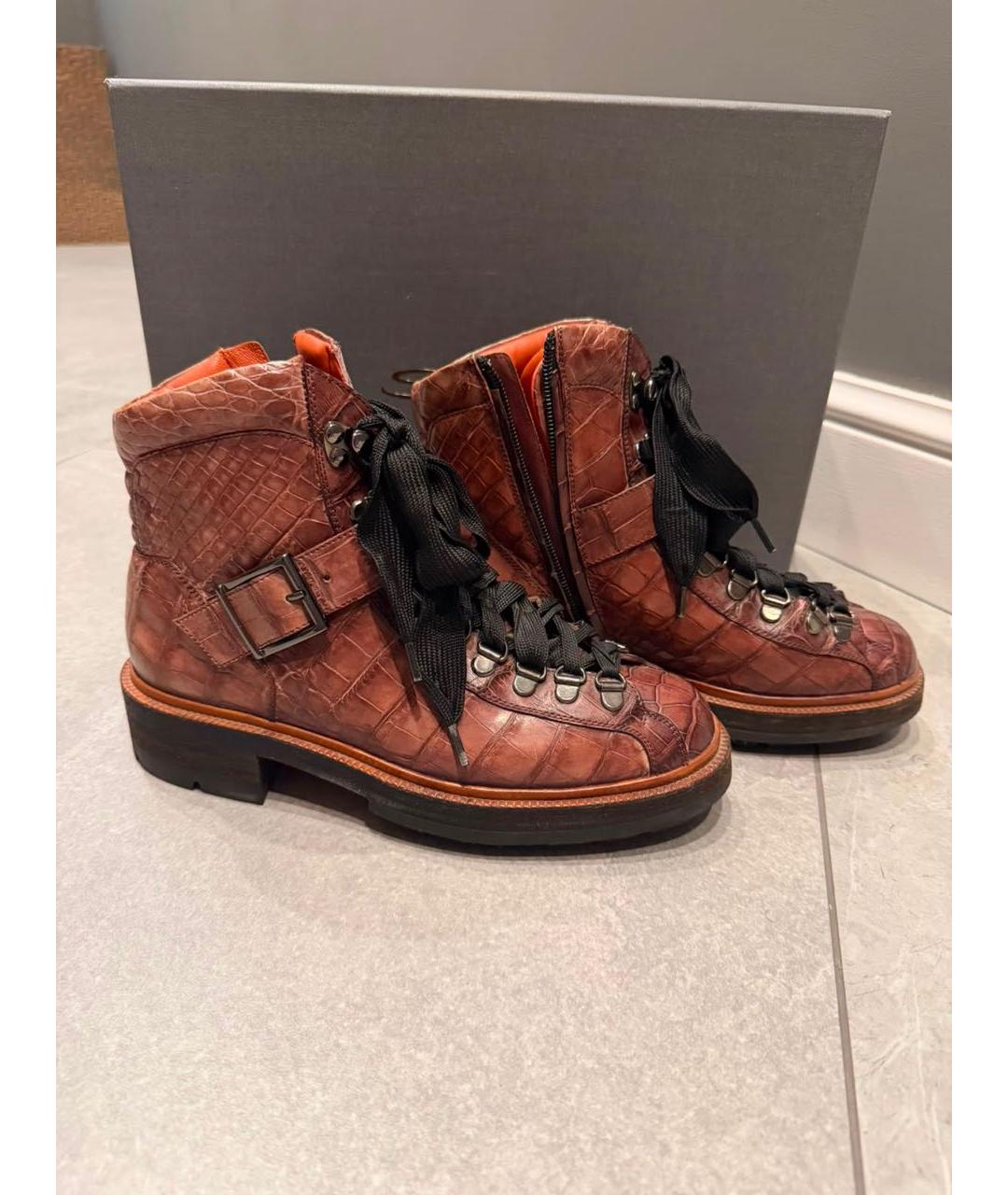 SANTONI Бордовые ботинки из кожи крокодила, фото 5