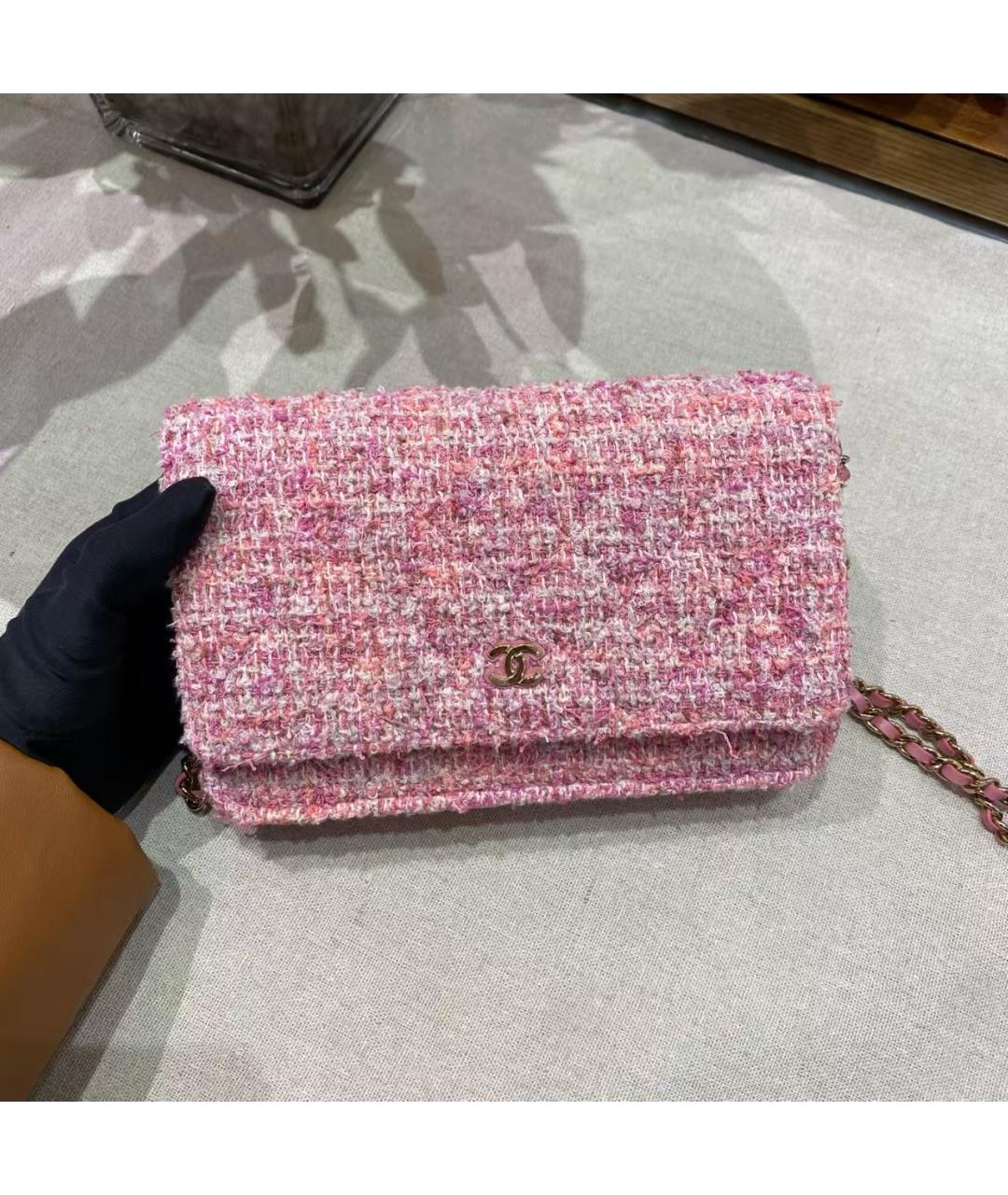 CHANEL Розовая твидовая сумка через плечо, фото 3